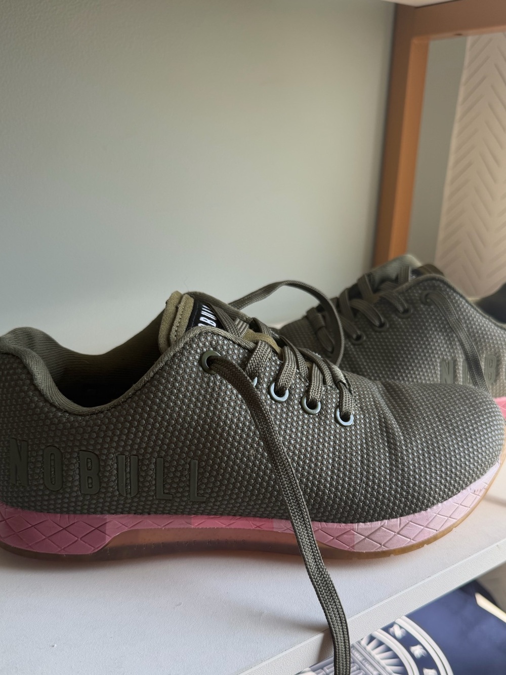 NOBULL Olive Green Trainers with Pink Midsole